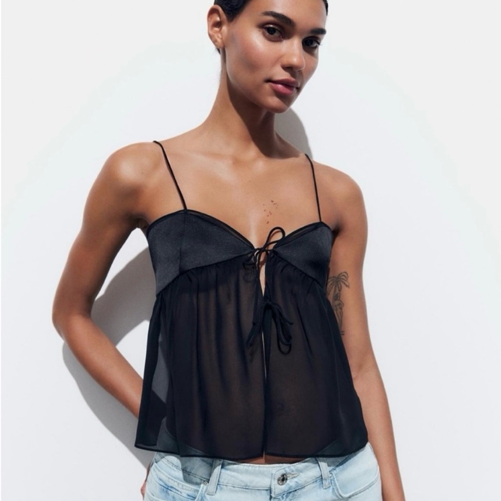 Zara Black Sheer Tie Front Camisole